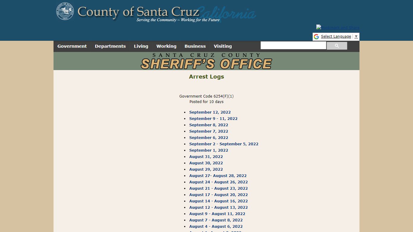 Arrest Logs - Santa Cruz County Sheriff's Office Homepage